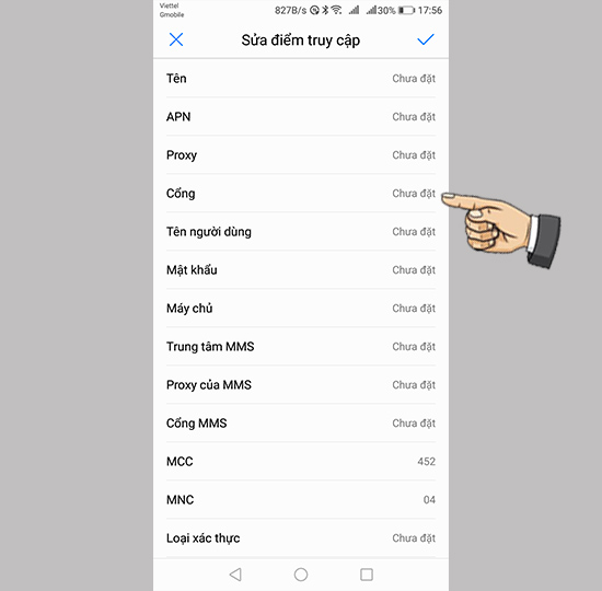 Cài đặt lại APN mạng
